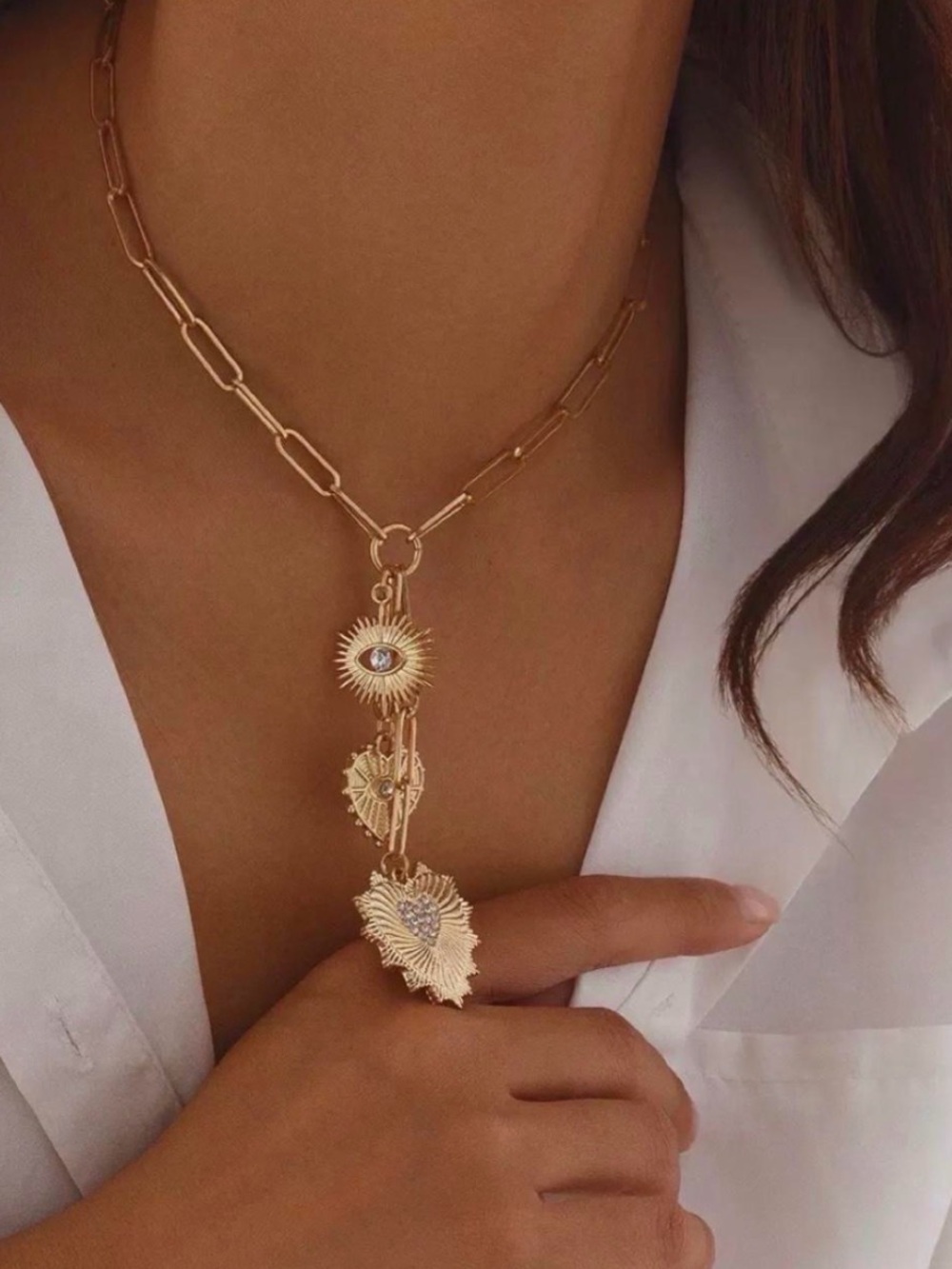 Gold Sun & Heart Charm Pendant Necklace - Women Jewelry